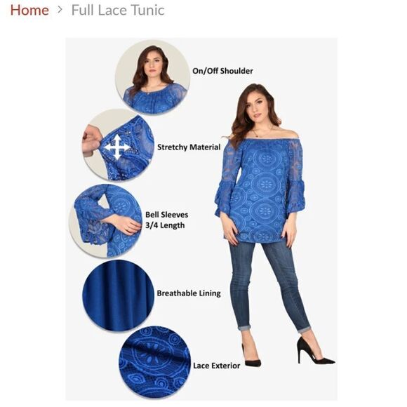 LILDY Full Lace On/Off-Shoulder Tunic Top - Picture 3 of 10